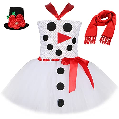 FYMNSI Baby Kinder Mädchen Weihnachtskleid Schneemann Kostüm Tütü Tüll Prinzessin Partykleid Mit Schal Hut Festliches Festkleid Geburtstag Halloween Cosplay Karneval Fasching Mottoparty 12 Monate von FYMNSI