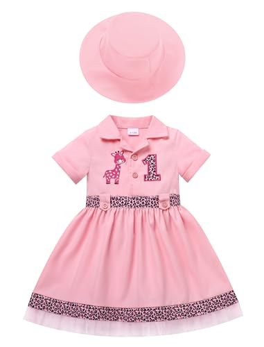 FYMNSI Baby M�dchen 1. Geburtstagkleid Outfit Dschungel Thema 1 Jahr Geburtstag Partykleid mit Hut Kleinkinder Partykleid Festliches Festkleid f�r Fasching Karneval Halloween Rosa 12-18 Monate von FYMNSI