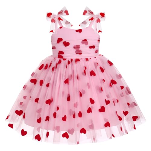 FYMNSI Baby M?dchen 1. Valentinstag Kleid Prinzessin Partykleid Erster 1 Geburtstag Outfit Herz Geburtstagskleid T?ll T?t? Tr?gerkleid Kleinkinder Festliches Festkleid Sommerkleid Rot Herz 12-18M von FYMNSI