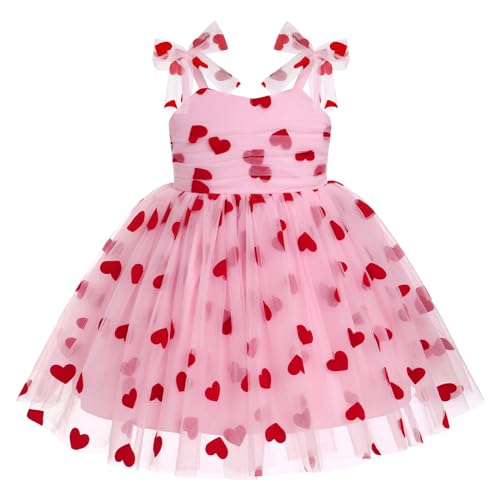 FYMNSI Baby M?dchen 1. Valentinstag Kleid Prinzessin Partykleid Erster 1 Geburtstag Outfit Herz Geburtstagskleid T?ll T?t? Tr?gerkleid Kleinkinder Festliches Festkleid Sommerkleid Rot Herz 6-12M von FYMNSI