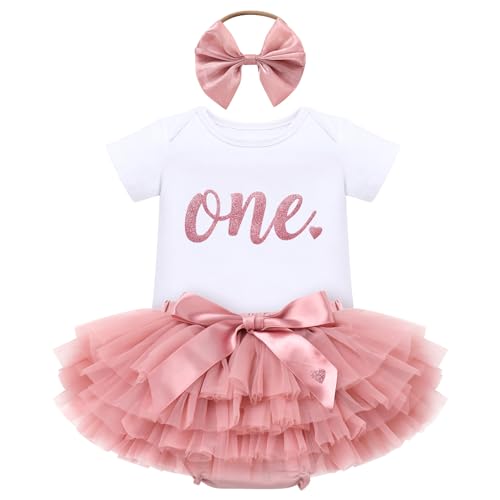 FYMNSI Baby M?dchen Boho Regenbogen 1. Geburtstag Outfit Baumwolle Kurzarm Strampler Body T?t? T?ll Rock Stirnband Erster Geburtstag 1 Jahr Alt Party Fotoshooting Sommer Bekleidung Dunkelrosa 1 Jahr von FYMNSI