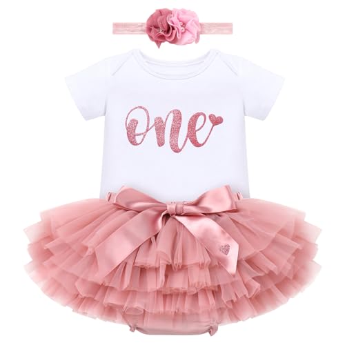 FYMNSI Baby M?dchen Boho Regenbogen 1. Geburtstag Outfit Baumwolle Kurzarm Strampler Body T?t? T?ll Rock Stirnband Erster Geburtstag 1 Jahr Alt Party Fotoshooting Sommer Bekleidung Rosa 1 Jahr von FYMNSI