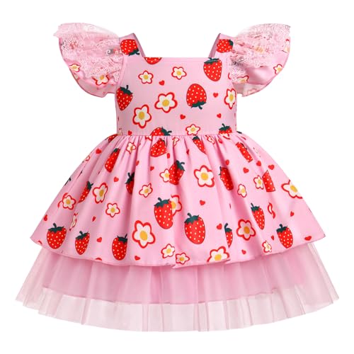 FYMNSI Baby M�dchen Erdbeere Kleid Kleinkinder Geburtstag Partykleid Kinder Prinzessin Festlich Festkleider Blumenm�dchen Hochzeit Brautjungfer Sommer T�llkleid Formal Abendkleid Rosa Blumen 18-24M von FYMNSI