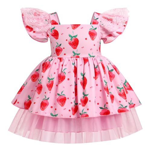FYMNSI Baby M�dchen Erdbeere Kleid Kleinkinder Geburtstag Partykleid Kinder Prinzessin Festlich Festkleider Blumenm�dchen Hochzeit Brautjungfer Sommer T�llkleid Formal Abendkleid Rosa Erdbeere 12-18M von FYMNSI