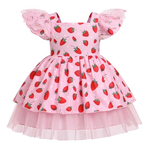 FYMNSI Baby M�dchen Erdbeere Kleid Kleinkinder Geburtstag Partykleid Kinder Prinzessin Festlich Festkleider Blumenm�dchen Hochzeit Brautjungfer Sommer T�llkleid Formal Abendkleider Rosa 4-5 Jahre von FYMNSI