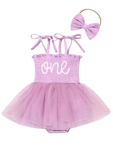 FYMNSI Baby M�dchen Erster 1. Geburtstag Outfit, 1 Jahr Kleinkind T�t� T�ll Bodykleid Prinzessin Partykleid Strampler mit Stirnband Fotoshooting Festkleid Sommer Bekleidungsset Violett 6-12 Monate von FYMNSI