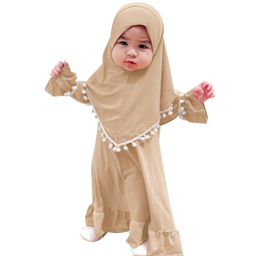 FYMNSI Baby M?dchen Gebetskleidung Muslimisches Kleid Abaya Maxikleid Mit Hijab Kleinkinder Neugeborene Islamisches Gebetskleid Ramadan Kaftan Dubai Outfit Einfarbig Zweiteilig Khaki 6-12 Monate von FYMNSI