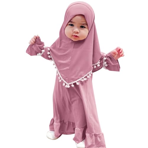 FYMNSI Baby M?dchen Gebetskleidung Muslimisches Kleid Abaya Maxikleid Mit Hijab Kleinkinder Neugeborene Islamisches Gebetskleid Ramadan Kaftan Dubai Outfit Einfarbig Zweiteilig Mauve 6-12 Monate von FYMNSI