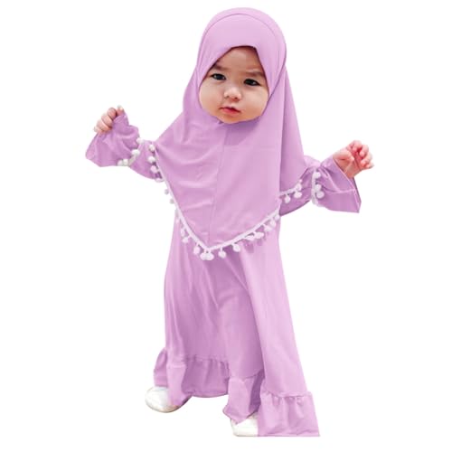 FYMNSI Baby M?dchen Gebetskleidung Muslimisches Kleid Abaya Maxikleid Mit Hijab Kleinkinder Neugeborene Islamisches Gebetskleid Ramadan Kaftan Dubai Outfit Einfarbig Zweiteilig Violett 6-12 Monate von FYMNSI