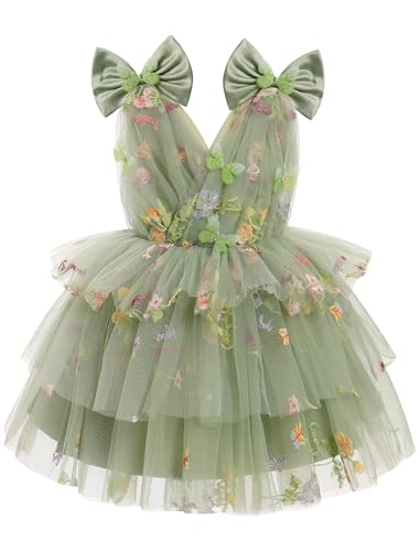 FYMNSI Baby M�dchen Geburtstag Partykleid, Kleinkinder V-Ausschnitt Prinzessin Blumen Stickerei T�llkleid Hochzeit Blumenm�dchen Festlich Festkleid Festzug Formal Abendkleid Gr�n 12-18 Monate von FYMNSI