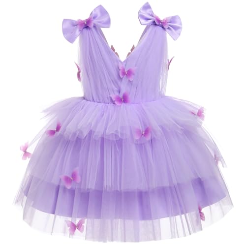 FYMNSI Baby M�dchen Geburtstag Partykleid Kleinkinder Taufkleid Prinzessin T�llkleid Blumenm�dchen Schmetterling Festlich Festkleid Hochzeit 1. Geburtstag Festzug Formal Abendkleider Helllila 12-18M von FYMNSI