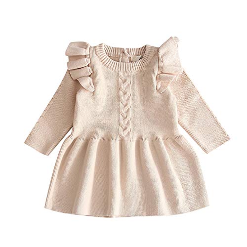 FYMNSI Baby M?dchen Gestrickt Kleid Strick Pullover Langarm Strickkleid Prinzessin Minikleid Herbst Winter Warm H?keln Tops Partykleid Einfarbig Winterpulli Winterpullover Aprikose 3-4 Jahre von FYMNSI