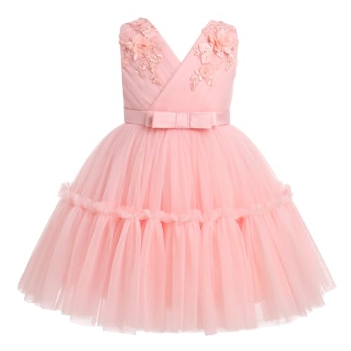 FYMNSI Baby M�dchen Kleid Festliches Festkleid Blumenm�dchen Hochzeit Brautjungfern Kleider Kinder Sommer Geburtstag Partykleid �rmellos V-Ausschnitt T�ll T�t� Abendkleid Ballkleid Rosa 4-5 Jahre von FYMNSI