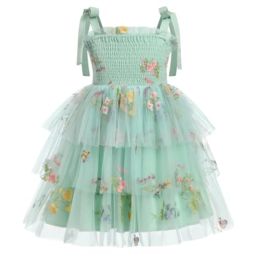 FYMNSI Baby M�dchen Kleid Kleinkinder Geburtstag Partykleid Kinder Prinzessin Festlich Festkleider Tr�gerkleid Blumenm�dchen Hochzeit Brautjungfer Sommer T�llkleid Formal Abendkleider Gr�n 5-6 Jahre von FYMNSI