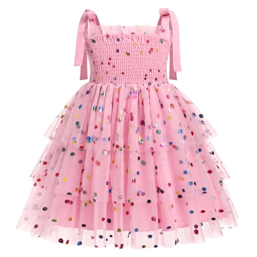 FYMNSI Baby M�dchen Kleid Kleinkinder Geburtstag Partykleid Kinder Prinzessin Festlich Festkleider Tr�gerkleid Blumenm�dchen Hochzeit Brautjungfer Sommer T�llkleid Formal Abendkleider Rosa 5-6 Jahre von FYMNSI