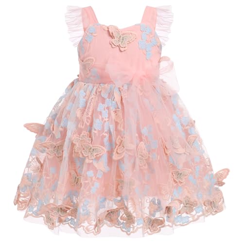 FYMNSI Baby M?dchen Kleid Schmetterling Stickerei Geburtstag Partykleid Taufkleid Kleinkinder ?rmellos T?ll T?t? Prinzessin Blumenm?dchen Hochzeit Brautjungfer Festkleid Abendkleid Rosa + Blau 12-18M von FYMNSI
