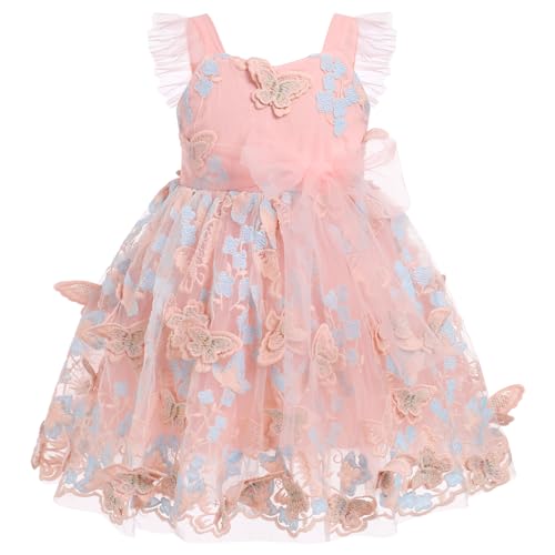 FYMNSI Baby M?dchen Kleid Schmetterling Stickerei Geburtstag Partykleid Taufkleid Kleinkinder ?rmellos T?ll T?t? Prinzessin Blumenm?dchen Hochzeit Brautjungfer Festkleid Abendkleid Rosa + Blau 4-5J von FYMNSI