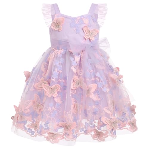 FYMNSI Baby M?dchen Kleid Schmetterling Stickerei Geburtstag Partykleid Taufkleid Kleinkinder ?rmellos T?ll T?t? Prinzessin Blumenm?dchen Hochzeit Brautjungfer Festkleid Abendkleid Violett 12-18M von FYMNSI