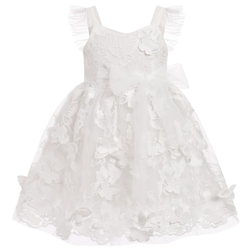 FYMNSI Baby M?dchen Kleid Schmetterling Stickerei Geburtstag Partykleid Taufkleid Kleinkinder ?rmellos T?ll T?t? Prinzessin Blumenm?dchen Hochzeit Brautjungfer Festkleid Abendkleid Wei? 12-18 Monate von FYMNSI