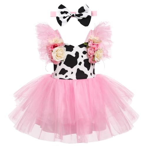 FYMNSI Baby M?dchen Kleider Kuh Prinzessin 1. Geburtstag Partykleid Bodykleid Spitze R?ckenfrei Sommerkleid Kleinkinder Festlich Festkleid Hochzeit T?llkleid Fotoshooting Kleidung Rosa Kuh 2-3J von FYMNSI