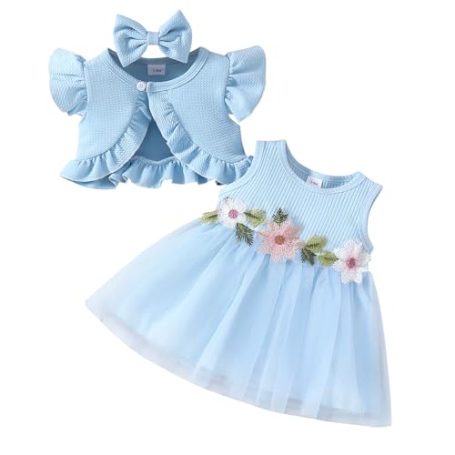 FYMNSI Baby M?dchen Prinzessin T?ll Kleid Mit Strickjacke 1. Geburtstag Outfit Kleinkinder Sommer Partykleid Fr?hling Festliches Festkleid Geburtstag Hochzeit Abendkleider Taufkleid Blau 9-12 Monate von FYMNSI