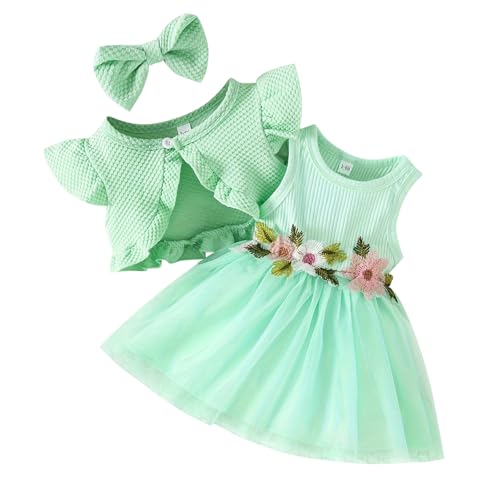 FYMNSI Baby M?dchen Prinzessin T?ll Kleid Mit Strickjacke 1. Geburtstag Outfit Kleinkinder Sommer Partykleid Fr?hling Festliches Festkleid Geburtstag Hochzeit Abendkleider Taufkleid Gr?n 3-6 Monate von FYMNSI