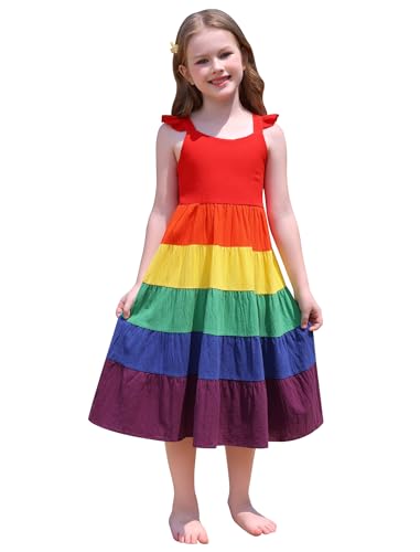 FYMNSI Baby M?dchen Regenbogen Kleider R?schenarm Sommer A-Linie Geburtstag Partykleid Kinder Baumwolle ?rmellos Freizeitkleid Strandkleid Maxikleid Sommerkleid Festliches Festkleid Regenbogen 2-3J von FYMNSI