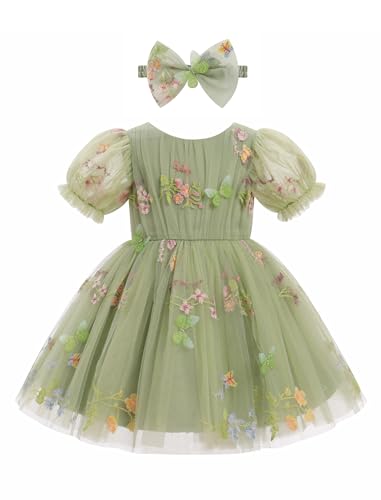 FYMNSI Baby M�dchen Schmetterling T�ll T�t� Kleid Prinzessin Geburtstag Partykleid Festliches Festkleid Kinder Blumenm�dchen Kurzarm Abendkleid Hochzeitskleid Taufkleid mit Stirnband Gr�n 12-18 Monate von FYMNSI