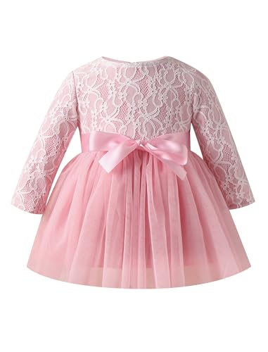 FYMNSI Baby M�dchen Taufkleid 1. Geburtstag Partykleid Kleinkinder Langarm Spitzenkleid T�t� T�ll Festliches Festkleid Kinder Formal Abendkleid Hochzeit Herbst Fr�hling Babybekleidung Rosa 3-6 Monate von FYMNSI