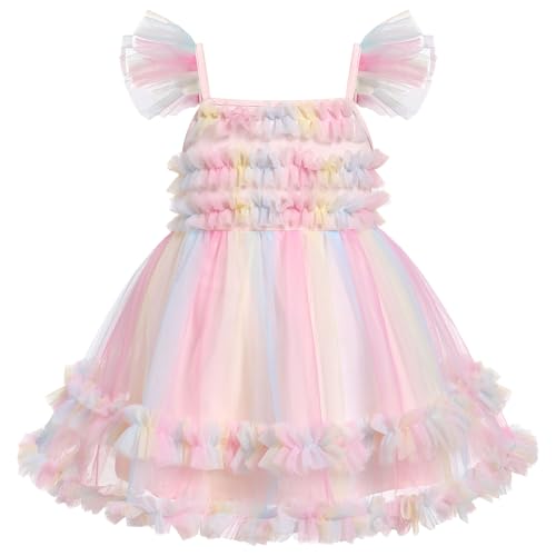 FYMNSI Baby M�dchen Taufkleid 1. Geburtstag Partykleid Kleinkinder Prinzessin Kleid Blumenm�dchenkleid Festlich Festkleid Hochzeit T�llkleid Tr�gerkleid Sommerkleid Ballkleid Bunt 9-12 Monate von FYMNSI