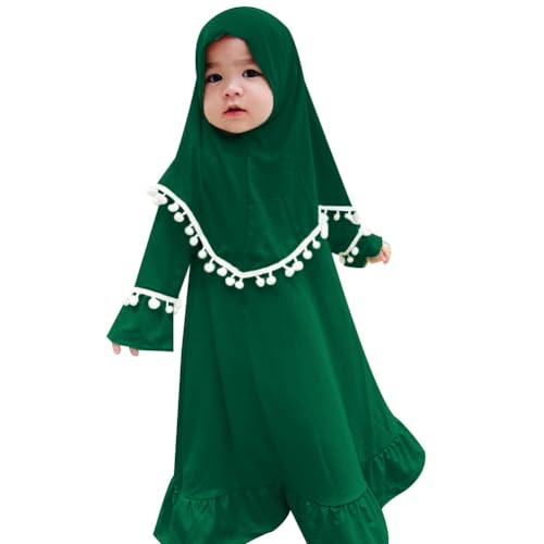FYMNSI Baby M?dchen Gebetskleidung Muslimisches Kleid Abaya Maxikleid Mit Hijab Kleinkinder Neugeborene Islamisches Gebetskleid Ramadan Kaftan Dubai Outfit Einfarbig Zweiteilig Gr?n 2-3 Jahre von FYMNSI