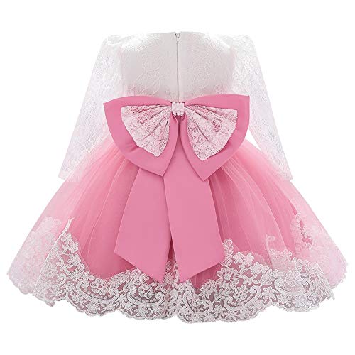 FYMNSI Baby Mädchen Kleid Kinder Blumenmädchen Hochzeit Brautjungfer Geburtstag Partykleider Langarm Taufkleid Spitzenkleid Bowknot Tütü Prinzessin Festkleid Weihnachtskleid Dunkelrosa 18-24 Monate von FYMNSI