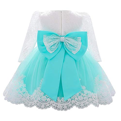 FYMNSI Baby Mädchen Kleid Kinder Blumenmädchen Hochzeit Brautjungfer Geburtstag Partykleider Langarm Taufkleid Spitzenkleid Bowknot Tütü Prinzessin Festkleid Weihnachtskleid Hellgrün 18-24 Monate von FYMNSI