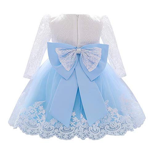 FYMNSI Baby Mädchen Kleid Kinder Blumenmädchen Hochzeit Brautjungfer Geburtstag Partykleider Langarm Taufkleid Spitzenkleid Bowknot Tütü Prinzessin Festkleid Weihnachtskleid Himmelblau 12-18 Monate von FYMNSI