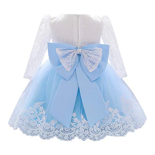 FYMNSI Baby Mädchen Kleid Kinder Blumenmädchen Hochzeit Brautjungfer Geburtstag Partykleider Langarm Taufkleid Spitzenkleid Bowknot Tütü Prinzessin Festkleid Weihnachtskleid Himmelblau 18-24 Monate von FYMNSI