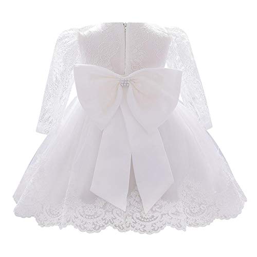 FYMNSI Baby Mädchen Kleid Kinder Blumenmädchen Hochzeit Brautjungfer Geburtstag Partykleider Langarm Taufkleid Spitzenkleid Bowknot Tütü Prinzessin Festkleid Weihnachtskleid Weiß 6-12 Monate von FYMNSI