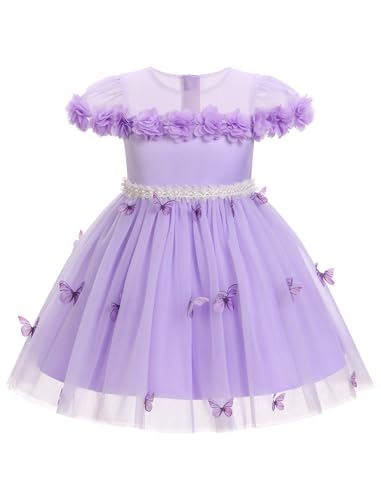 FYMNSI Baby Mädchen Kleid Taufkleid Kleinkinder Geburtstag Partykleid Festliches Festkleid Blumenmädchen Hochzeitskleid Abendkleid Schmetterling Tüll Tütü Prinzessin Formal Ballkleid Lila 6-12 Monate von FYMNSI
