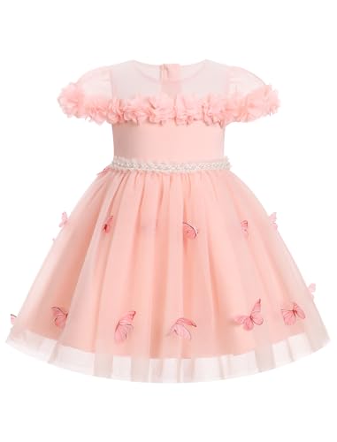 FYMNSI Baby Mädchen Kleid Taufkleid Kleinkinder Geburtstag Partykleid Festliches Festkleid Blumenmädchen Hochzeitskleid Abendkleid Schmetterling Tüll Tütü Prinzessin Formal Ballkleid Rosa 18-24 Monate von FYMNSI