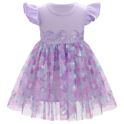 FYMNSI Baby Mädchen Meerjungfrau Kleid Kleinkinder Kinder Prinzessin Tüll Tütü Geburtstag Partykleid A-Linie Festliches Festkleid Sommerkleid Freizeitkleid Lila 2-3 Jahre von FYMNSI