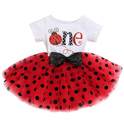 FYMNSI Baby Mädchen Mein 1. Erste Geburtstag Marienkäfer Kleid Baumwolle Kurzarm Tutu Tüllkleid Gepunktet Rock Prinzessin 1 Jahr Partykleid Fotoshooting Kostüm Outfit Rot Marienkäfer One 1 Jahr von FYMNSI