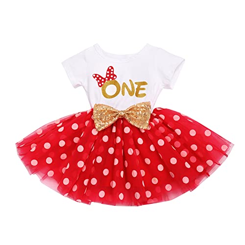 FYMNSI Baby Mädchen Mein 1. Erste Geburtstag Mini Maus Kleid Baumwolle Kurzarm Tutu Tüllkleid Gepunktet Rock Prinzessin 1 Jahr Partykleid Fotoshooting Kostüm Outfit Rot One (Kleid Nur) 1 Jahr von FYMNSI