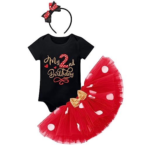 Baby Mädchen Mein 2. Geburtstag Outfit Baumwolle Kurzarm Body Strampler Prinzessin Gepunktet Tütü Tüll Rock Stirnband 3tlg 2 Jahre Alt Party Bekleidungsset Party Kostüm Schwarz 2. Geburtstag 2 Jahre von FYMNSI