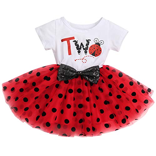 FYMNSI Baby Mädchen Mein 2. Zweite Geburtstag Marienkäfer Kleid Baumwolle Kurzarm Tutu Tüllkleid Gepunktet Rock Prinzessin 2 Jahre Partykleid Fotoshooting Kostüm Outfit Rot Marienkäfer Two 2 Jahre von FYMNSI