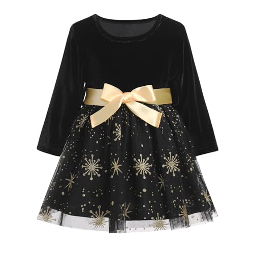 FYMNSI Baby Mädchen Samtkleid Kleinkinder Weihnachtskleid Weihnachten Partykleid Velvet A-Linie Festliches Festkleid Prinzessin Formal Abendkleid Herbstkleid Winter Langarmkleid Schwarz 2-3 Jahre von FYMNSI