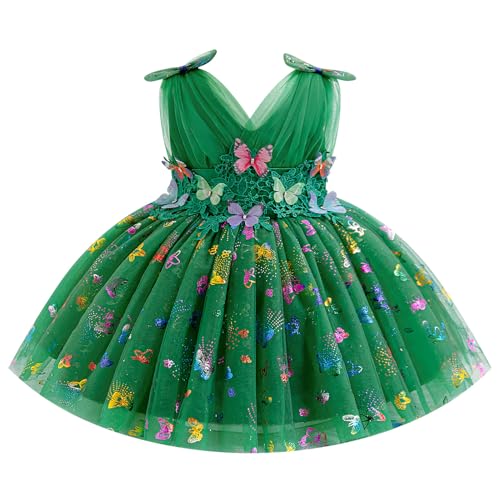FYMNSI Baby Mädchen Schmetterling Geburtstag Partykleid Kleinkinder Taufkleid Prinzessin Tüllkleid Kinder Hochzeit Blumenmädchen Festlich Festkleid Festzug Formal Abendkleider Grün 2-3 Jahre von FYMNSI