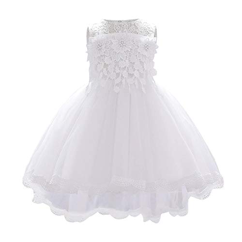 FYMNSI Baby Partykleid Blumenmädchen Hochzeitskleid Brautjungfer Kleid Kleinkinder Mädchen Tutu Prinzessin Abendkleid Babykleid Geburtstagskleid Festkleid Taufkleid Festlich Festzug Weiß 12-18 Monate von FYMNSI