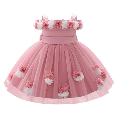 FYMNSI Baby Taufkleid Kinder Blumen Mädchen Prinzessin Tütü Tüllkleid Festliches Festkleid Kleinkinder Geburtstag Partykleid Hochzeit Brautjungfer Abendkleider Ballkleid Fotoshooting Dunkelrosa 18-24M von FYMNSI