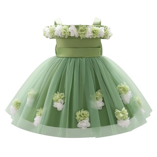 FYMNSI Baby Taufkleid Kinder Blumen Mädchen Prinzessin Tütü Tüllkleid Festliches Festkleid Kleinkinder Geburtstag Partykleid Hochzeit Brautjungfer Abendkleider Ballkleid Fotoshooting Grün 12-18M von FYMNSI