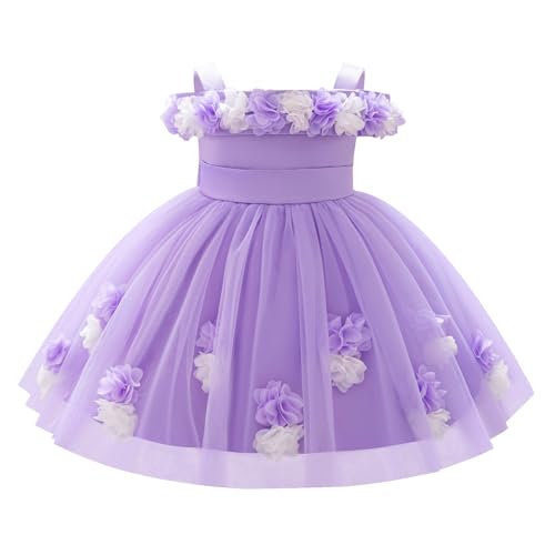 FYMNSI Baby Taufkleid Kinder Blumen Mädchen Prinzessin Tütü Tüllkleid Festliches Festkleid Kleinkinder Geburtstag Partykleid Hochzeit Brautjungfer Abendkleider Ballkleid Fotoshooting Lila 2-3 Jahre von FYMNSI