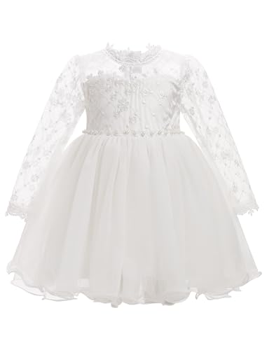 FYMNSI Baby Taufkleid M�dchen Langarm Spitzenkleid Prinzessin T�t� T�llkleid Festliches Festkleid Kleinkinder Geburtstag Partykleid Hochzeit Brautjungfer Abendkleider Fotoshooting Wei� 9-12 Monate von FYMNSI